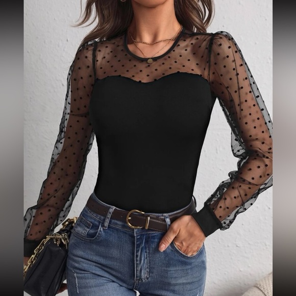Black mesh polka dots sleeve bodysuit LAST PACK